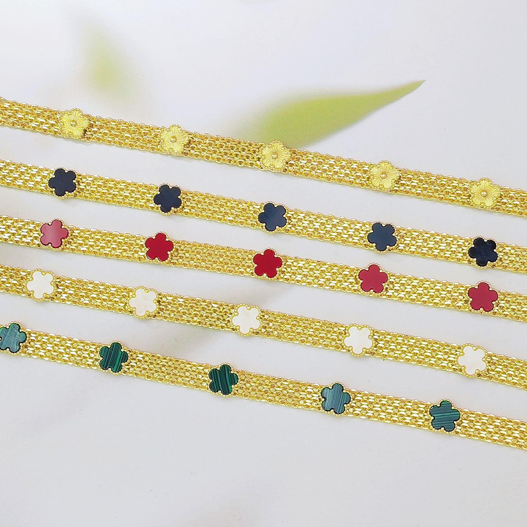 Colorful Clover & Five-Leaf Lucky Bracelet for Women, White Shell Inlaid Design, Trendy Y2K Aesthetic Fashion Jewelry, Dainty & Versatile for Daily Wear, Parties & Holiday Gift Giving