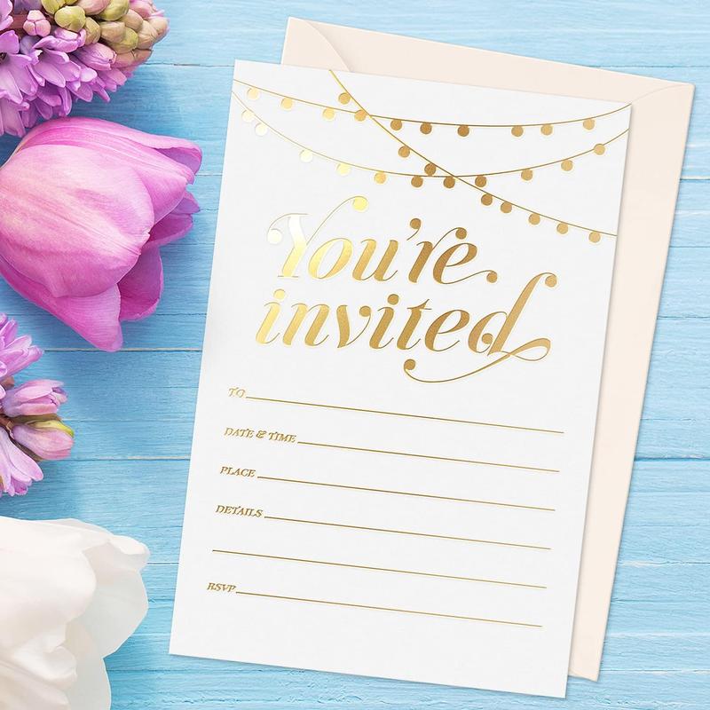 SO Party Invitations! 25  Foil Traditional Invitations with Envelopes, Wedding, ,  Bridal Shower Invite, Housewarming Birthday, and Girls Quinceanera Invite Cards for Every Celebration - 4x6