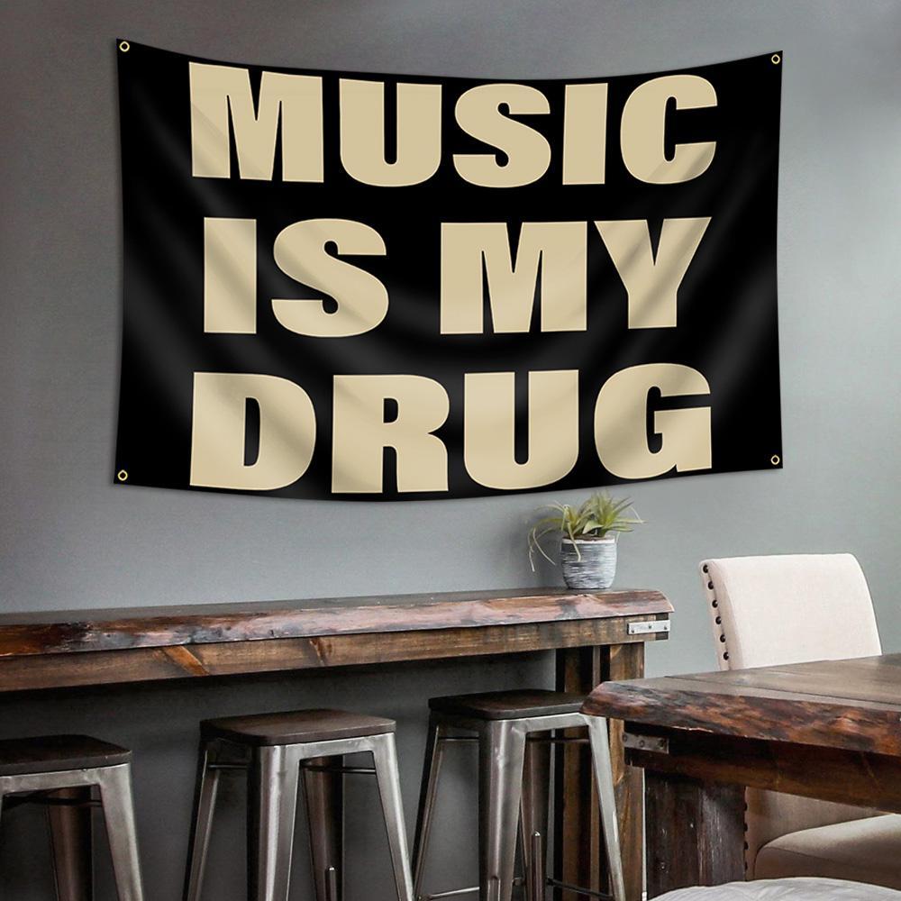 Music Is My Drug Flag, 3x5 Feet Outdoor Wall Banner, Dorm Room Decor for Bedroom & Study Room, Home Decoration Durable Decorative Tapestry for Indoor Use, Home Decor Supplies Decoration Items #GLOBAL PICKS