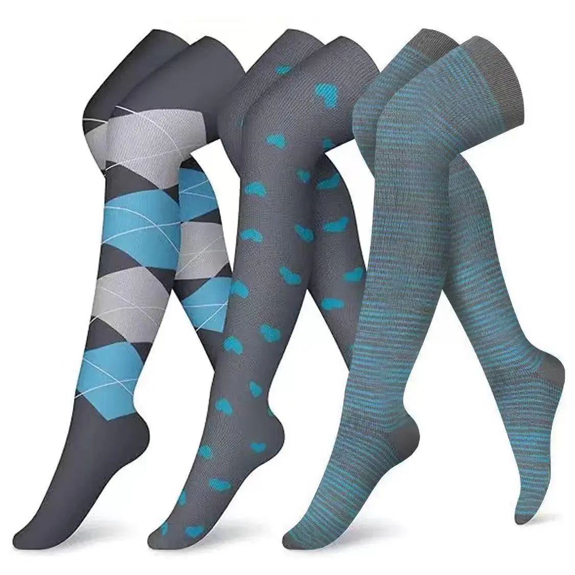 TerraGlow Living Women's 3-Pack Thigh High Fit Compression Athletic Socks, 15-20 mmHg Graduated Support Stockings, Soft Stretchy Breathable Sock Packs with Silicone Stay Up Band for Circulation Leg Relief