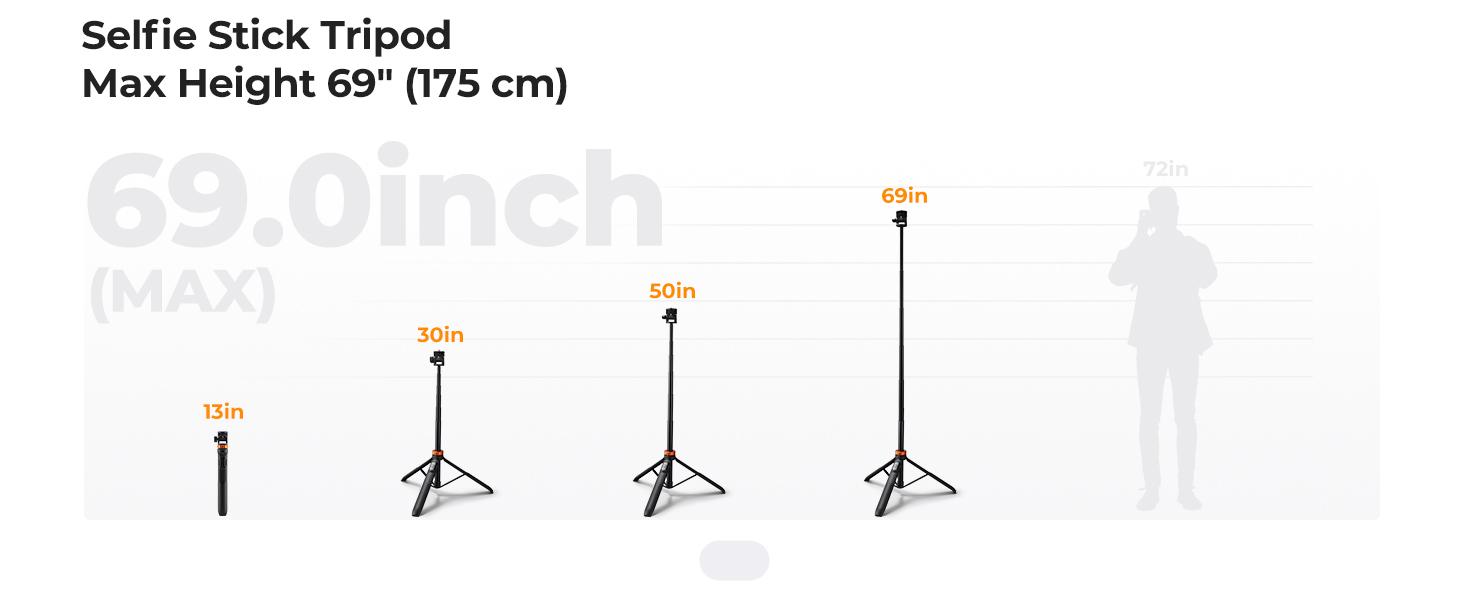 K&F CONCEPT Selfie Stick Tripod, 69" Extendable Light Stand with 1/4" Screw and Remote, Camera Phone Stand Mini Tripod Compatible with DJI OSMO 360 Pocket 3, iPhone 17, Action Camera, Projectors.