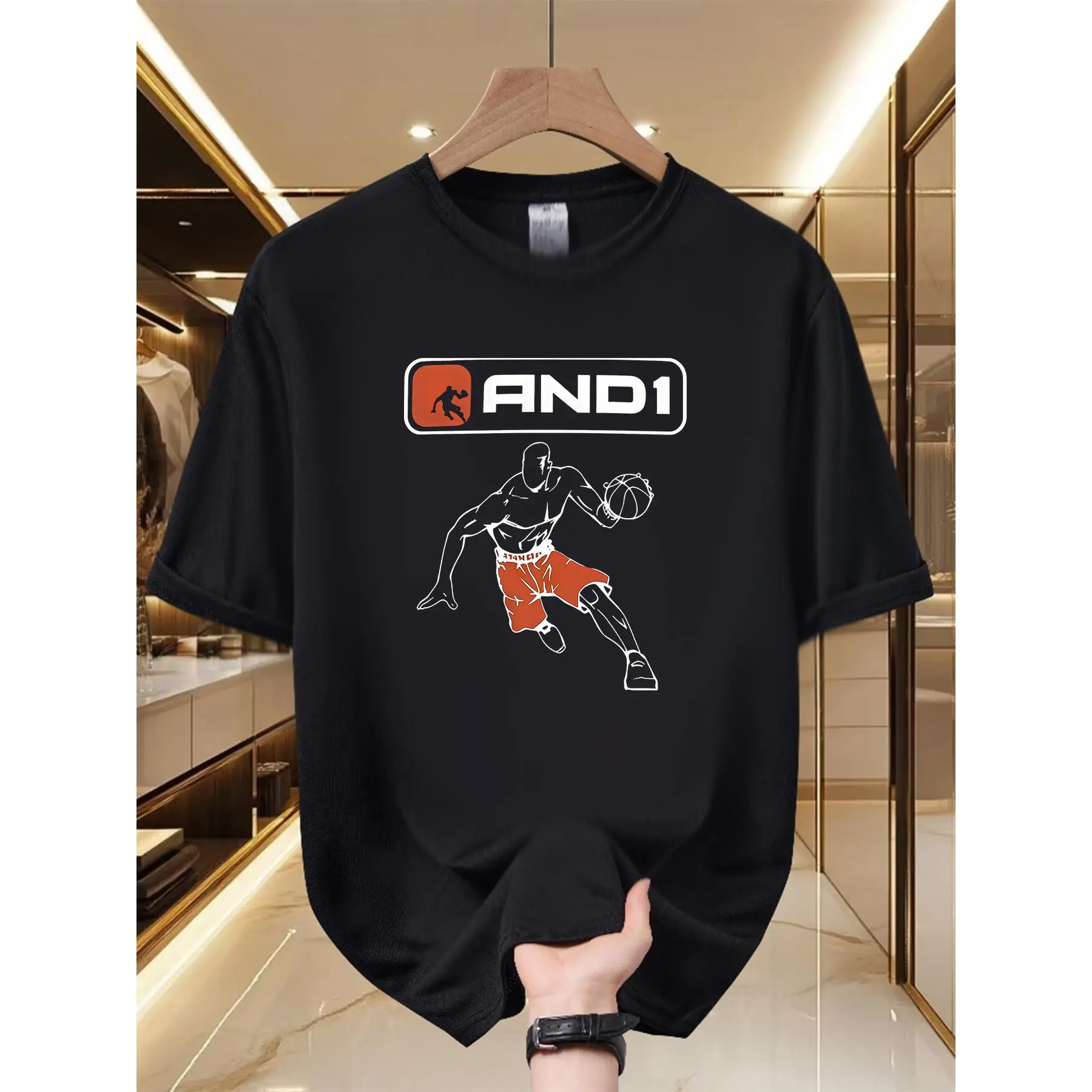 Men's AND1 Basketball T-Shirt - Iconic Print & Dynamic Motion Design, Lightweight Breathable Crew Neck Short Sleeve Athletic Tee Suitable for Summer Training, Casual Wear, Machine Washable Urban Sports Apparel