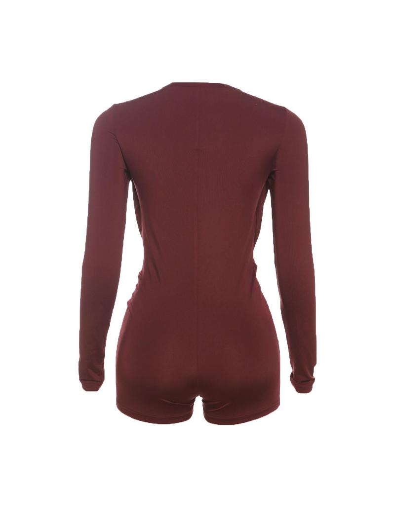 DOUCIU Women's Solid Color Simple  All-match Cool Metal Decor Cut Out Romper Casual Street Fashion Long Sleeve Romper for Nightclub Music Festival Ladies Summer Clothes