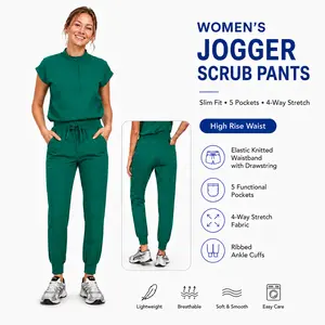 Women's High Waist Jogger Scrub Pants, 4-Way Stretch with Zipper Cargo Pockets - Lightweight Medical Workwear for Nurses