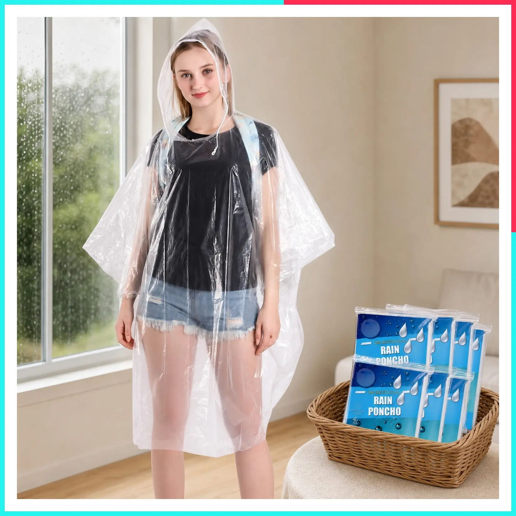 Disposable Rain Ponchos for Adults & Kids 6 Pack Extra Thick - Lightweight Waterproof Emergency Ponchos for Travel & Theme Parks, Family Options