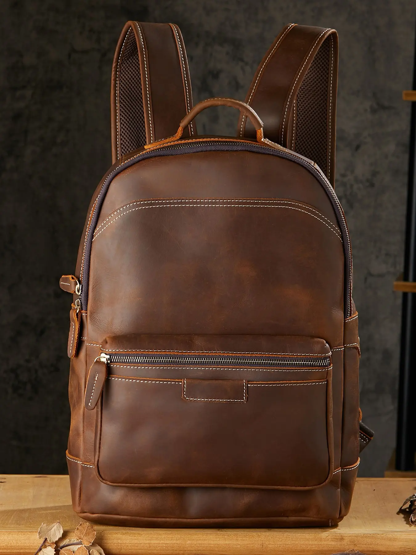Handmade Vintage Crazy Horse Leather Men's Backpack, Business Casual Laptop Bag, Versatile Genuine Leather Shoulder Bag, Trendy Male Bag, Leather Backpacks
