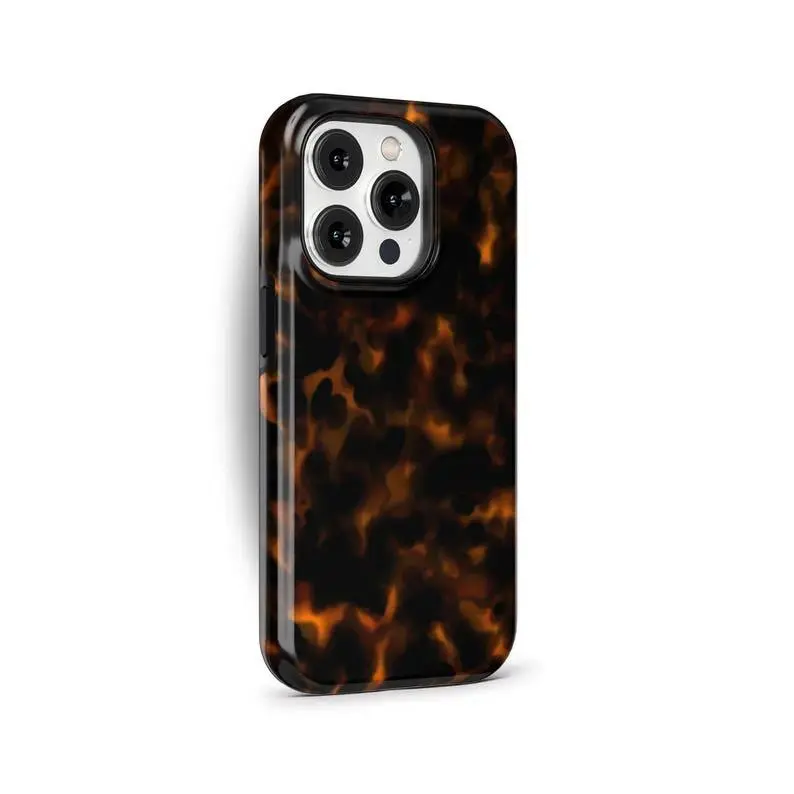 Dark Orange Tortoise Shell Phone Case, Shiny Shockproof Wireless-Charging Protective Cover Compatible with iPhone 13 14 15 16 17 Pro Max