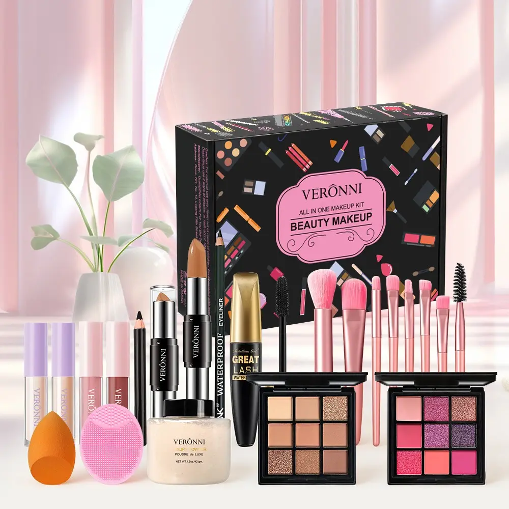 Veronni 14-Piece Makeup Set, Complete Beauty Kit for Women, Includes Eyeshadow Pallets, Concealer, Lip Gloss, Brushes, Perfect Gift