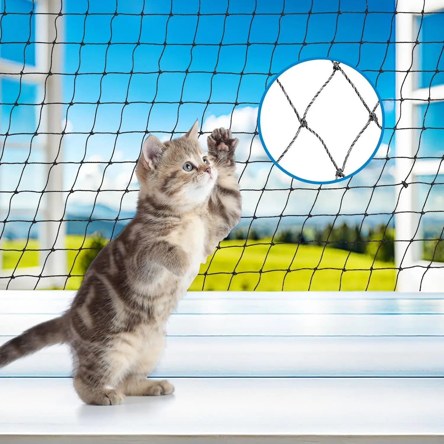 Steel Cat Netting Balcony, 10ft x 20ft Steel Reinforced Cat Wire for Balcony, High Strength Safety Pet Netting for Catio, Proof Screen for Pets, Strong Catio Protection Barrier Mesh Fence