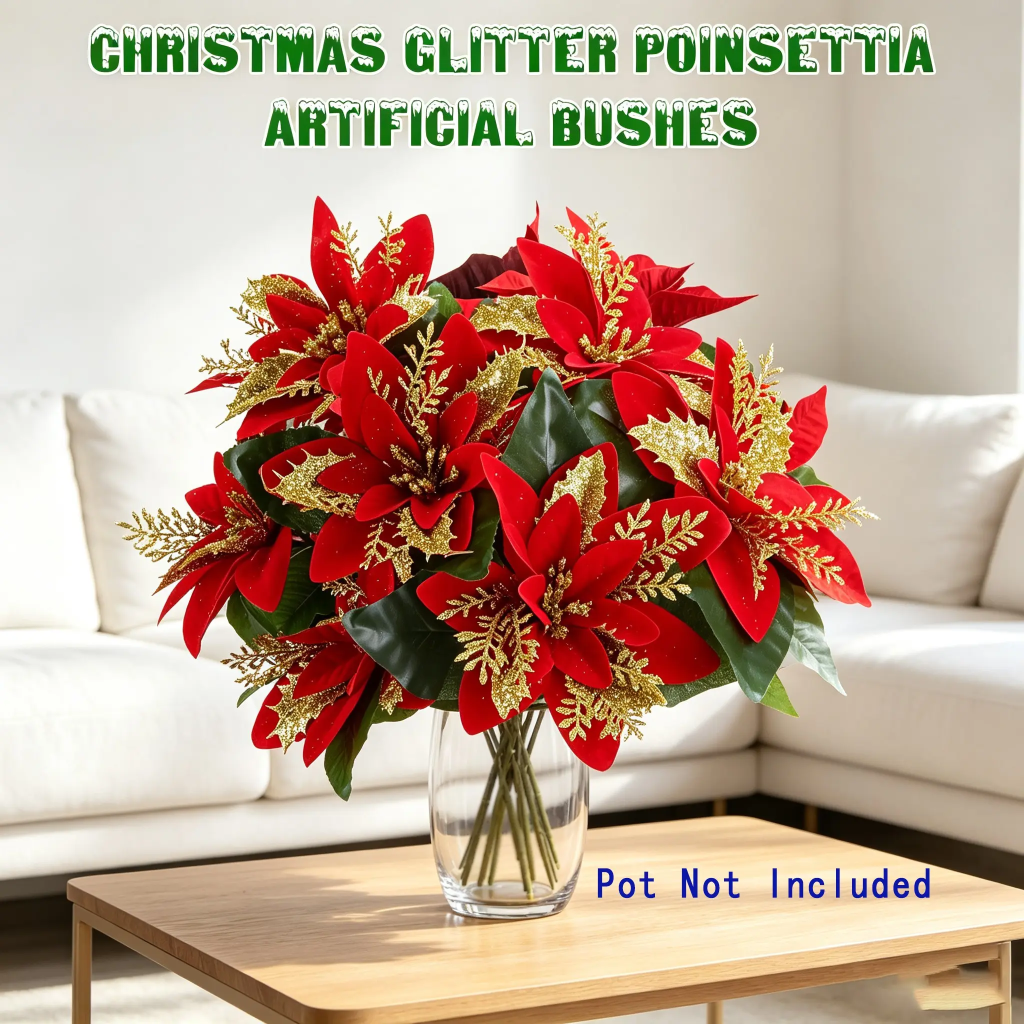 Artificial Glitter Poinsettia Flowers, Perfect Christmas Gift, Long Lasting Xmas Floral Arrangement, Home Decor,  #ChristmasGiftIdeas #GiftGuide2026 #XmasGifts #HolidayGifting #TikTokShopFinds
