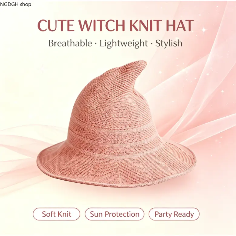 Vintage Knit Witch Hat for Halloween Party, Stretchable Wide Brim Wizard Hat, Personality Cosplay Costume Accessory, Retro Gothic Headwear for Adults, Perfect for Festivals, Photoshoots & Trendy Dark Outfits.