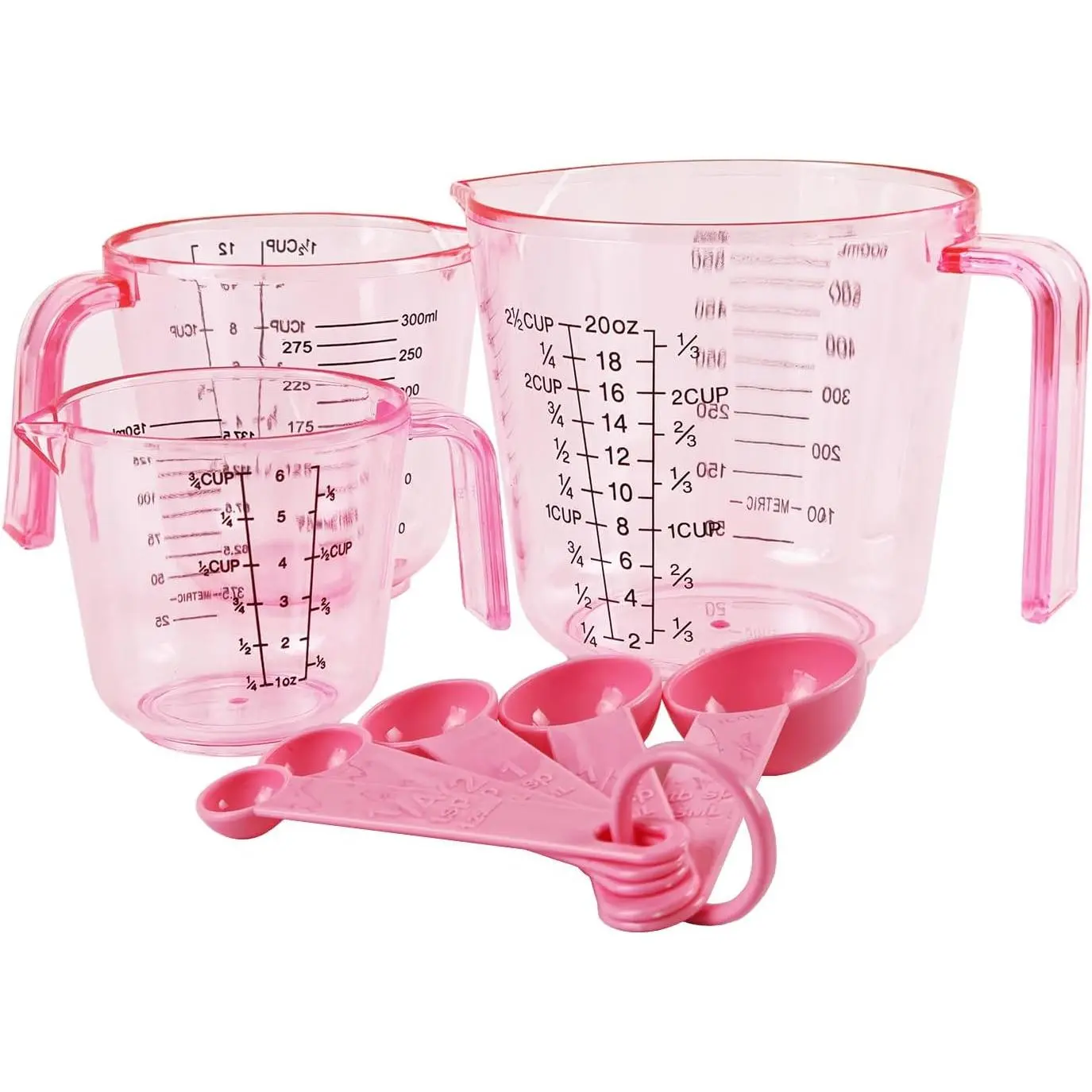 Plastic Measuring cup Measuring spoon Set: 3 Stackable Liquid Measuring Cups 150/300/600ml and 5 Spoons 1.25-15ml,  to Create  Kitchen Themes, Baking, Cooking