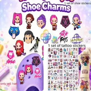 114Pcs New Popular Exorcism Girl Temporary Tattoo Stickers, Tattoos Designed For Children And Teenagers, Safe And Easy To Erase, 18 Sets of Decorative Shoe Stick Sets, PVC Material, DIY Tattoo Stickers And Shoes Accessories, Party and Role-Playing Gifts