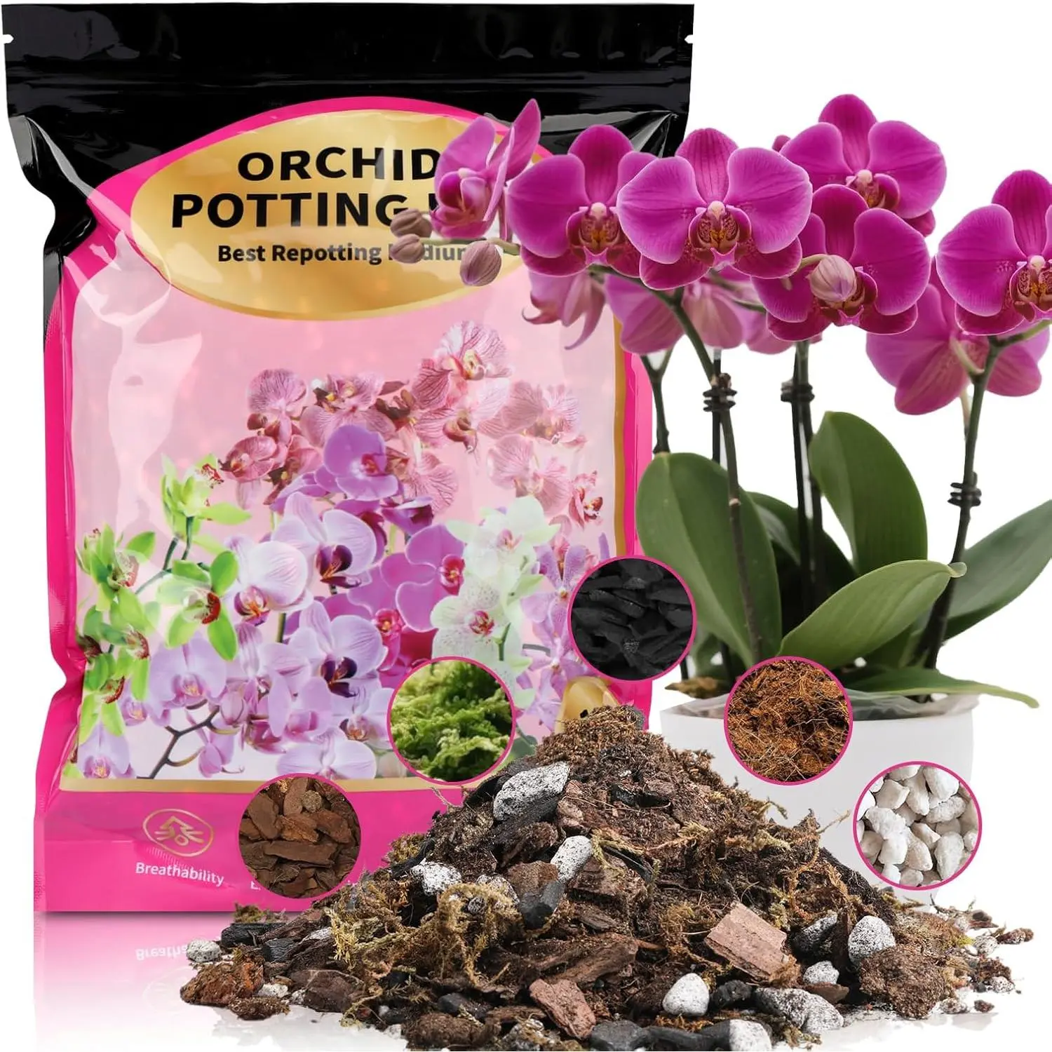 Orchid Potting Mix & Bark Blend 1qt - ,  Draining Soil for Phalaenopsis, Dendrobium, Oncidium