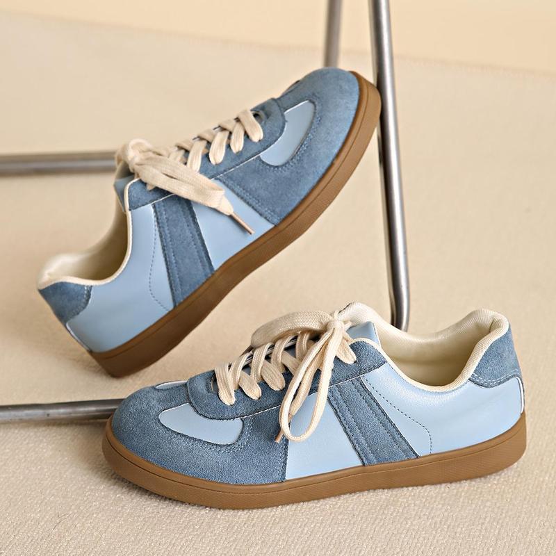 Women's Fashionable Patchwork Lace Up Low Top Casual Flat Sneakers , Casual Comfortable Sports Walking Shoes for Daily Wear, GAT Female All-match Round Toe Casual Shoes for Women & Girls