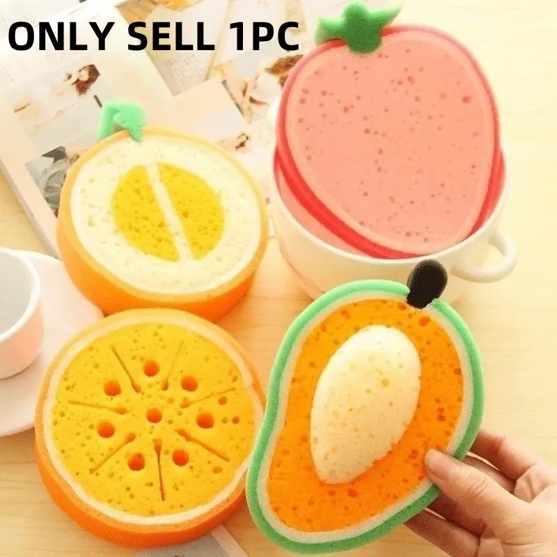 Strawberry and Mango Shaped Thick Dishwashing Sponge Block Fruit Dishwashing Sponge Wipe