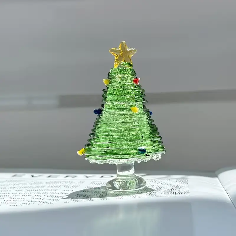 Handmade Mini Crystal Glass Christmas Tree Ornament, Cute Mini Christmas Tree Statue, Collectible Figurine, Holiday Gift, Desktop Decor
