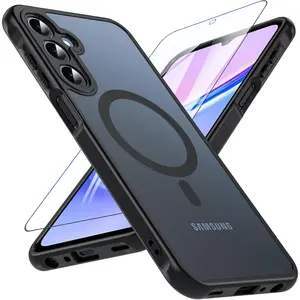 OWKEY Galaxy A15 5G Phone Case,Magnetic Samsung Galaxy A15 5G Case for Magsafe with Tempered Glass Screen Protector,[Shockproof Military] Translucent Back Slim Bumper Cover Samsung A15 5G case, Black