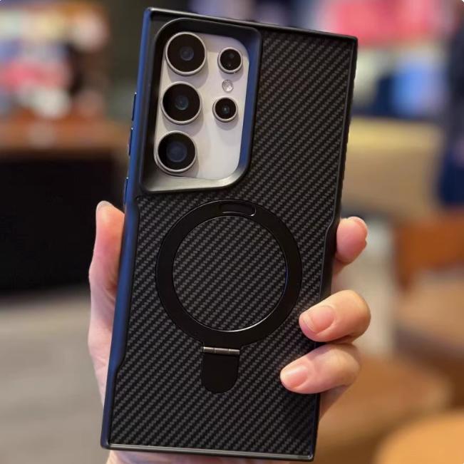 Compatible with New Carbon Fiber Texture  Phone Case for S25 Ultra/S24/S23/S22 With Invisible Kickstand Shockproof PC Hard Cover HNXMY-2