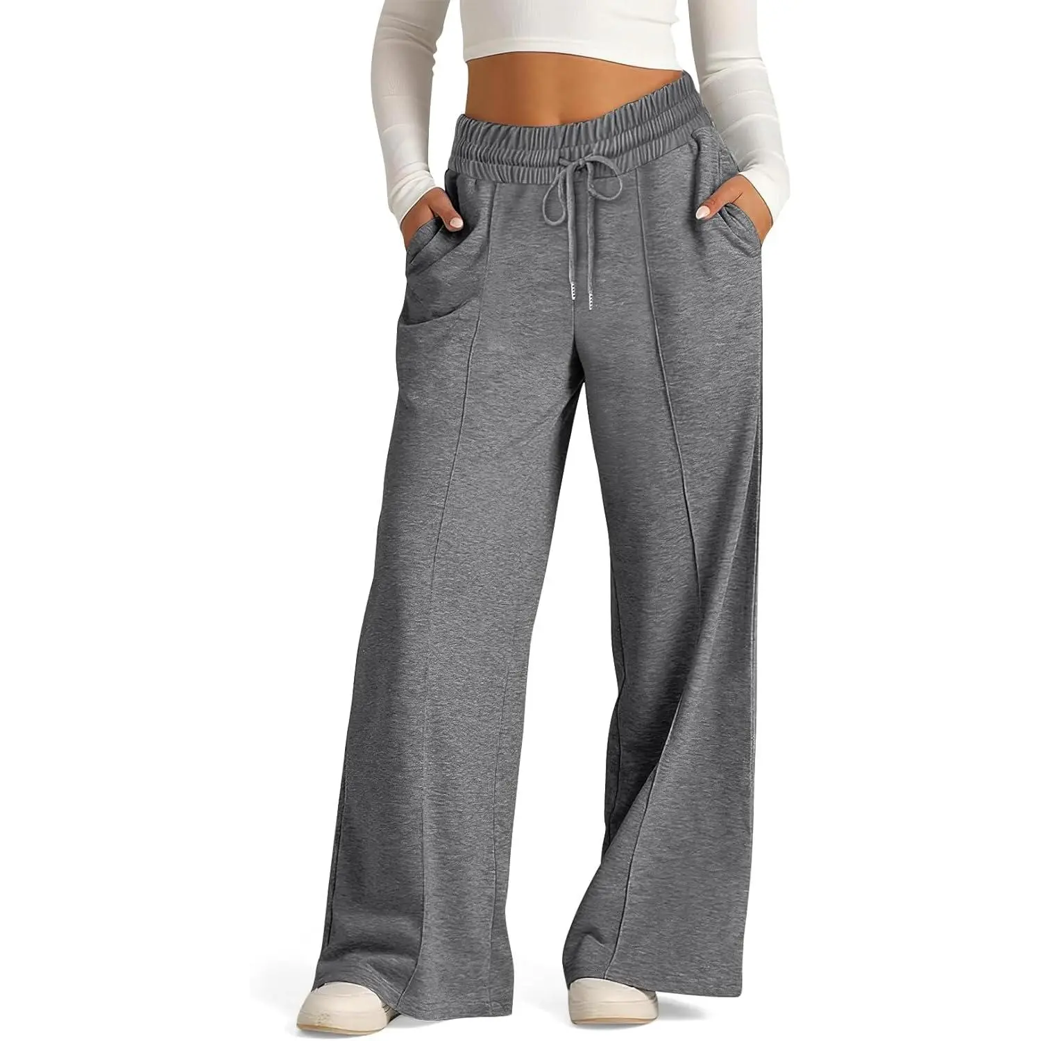 Women's Wide Leg Sweatpants High Waisted, Cozy Lounge Pants with Pockets Drawstring Loose Fit Casual Joggers