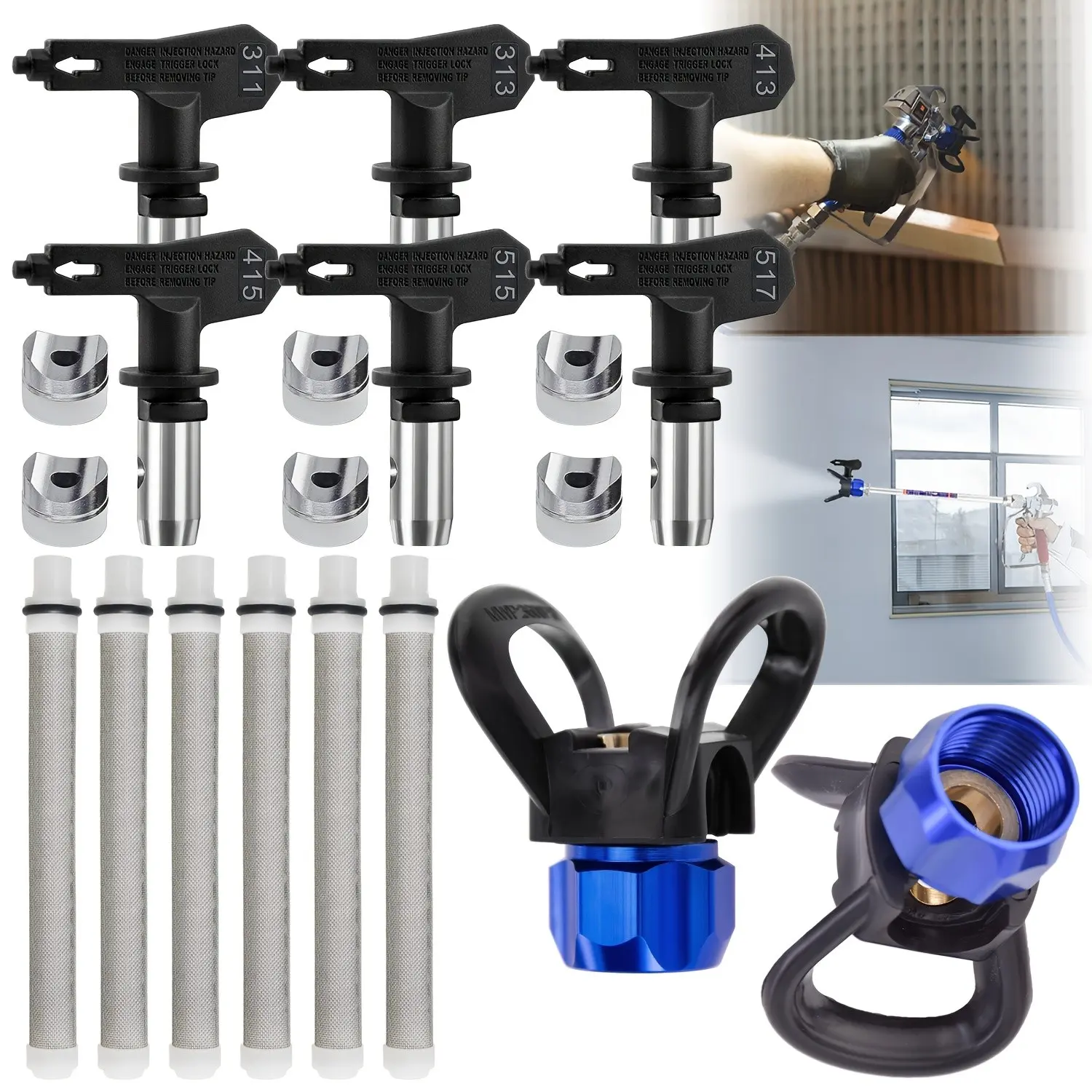 Spray Tips for Airless Sprayer, 6pcs Reversible Spray Tips with Holders and Filters, Airless Paint Spray Guns Nozzles Set