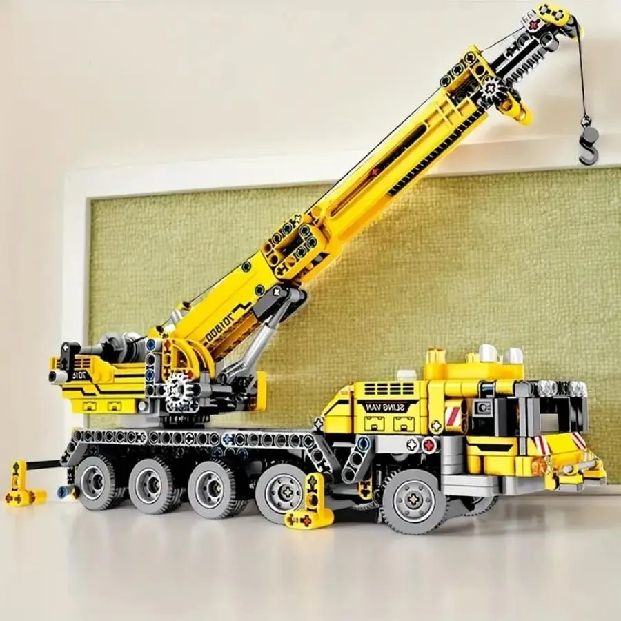 1008pcs City Engineering Vehicle Building Block Set, Crane and Bulldozer Model Kit, Perfect Gift for Kids' Birthday Party Decorations