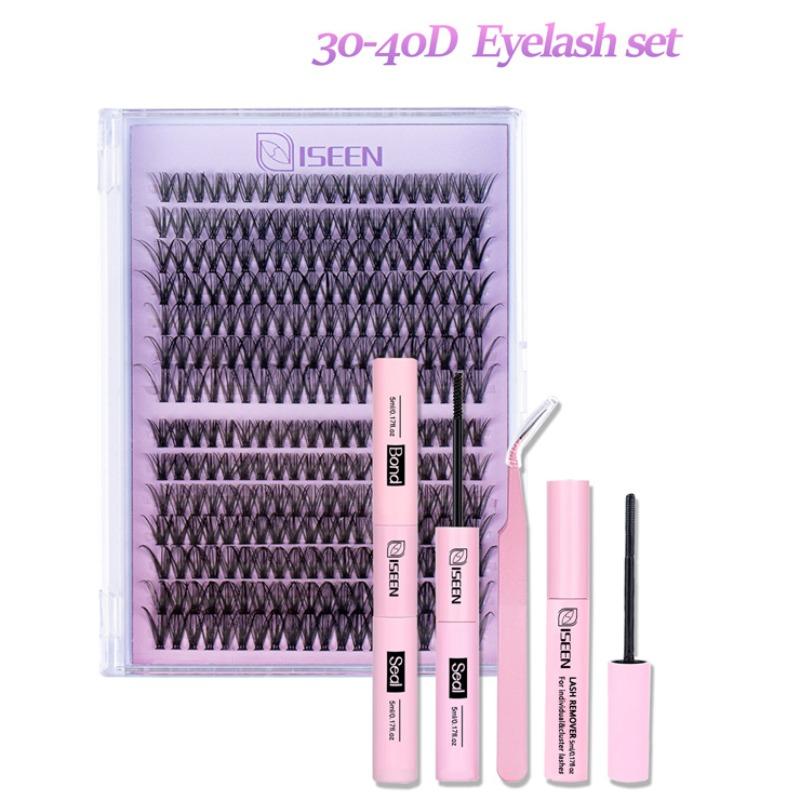 Mixed Volume D Curl False Eyelash Extension Kit, DIY Lash Extensions Set with Bond&Seal&Remove&Eyelash Tweezers&Brush, Beginner Friendly, DIY Lash Clusters, Eyelash Glue Extension