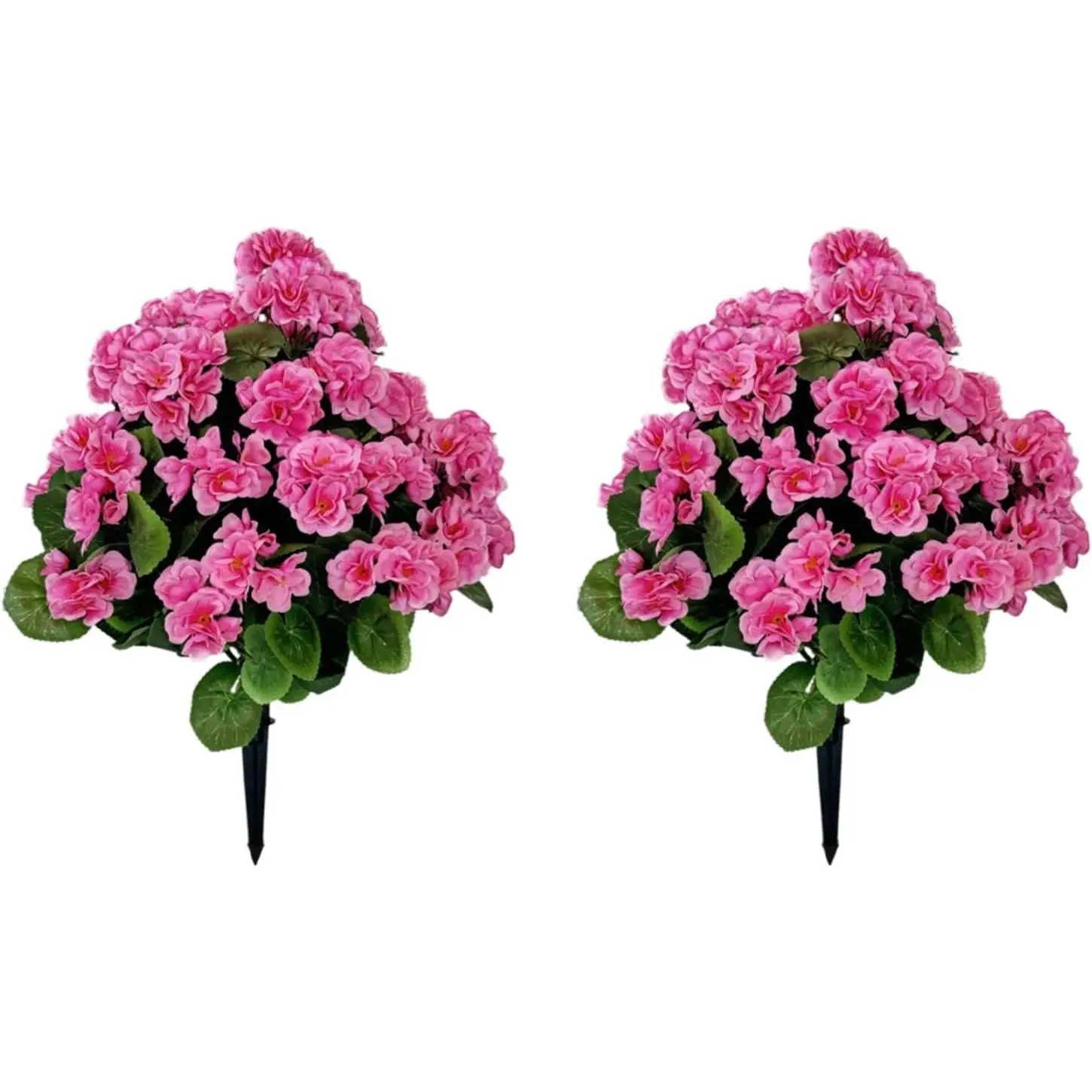 2-Pack 23" Faux Begonia Bushes – Artificial Shrubs with Ground Spike & Planting Stake, UV-Resistant Evergreen Outdoor Plants for Porch & Garden