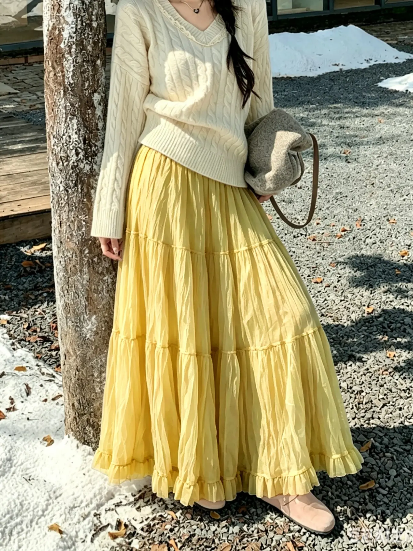 French Versatile Pleated Mesh Skirt, Spring & Fall New Dopaamine Candy Color A-Line Long Umbrella Skirt, Casual Fitted Style