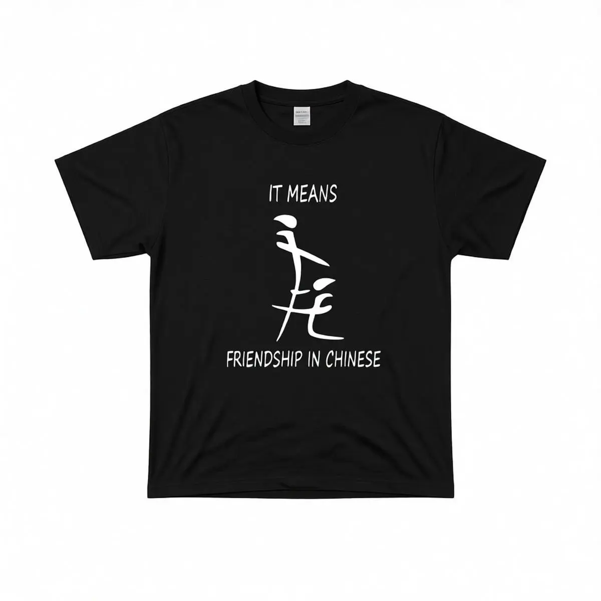 Funny Graphic T-Shirt with 'It Means Friendship' Chinese Print - Unisex Comfy Short Sleeve Casual Cotton Top, Classic Fit, Shortsleeve, Fabric, Fashion, Basic, Menswear, Round Neck, Tee, Tshirt, All-Seasons, Crew Neck Neat Fit