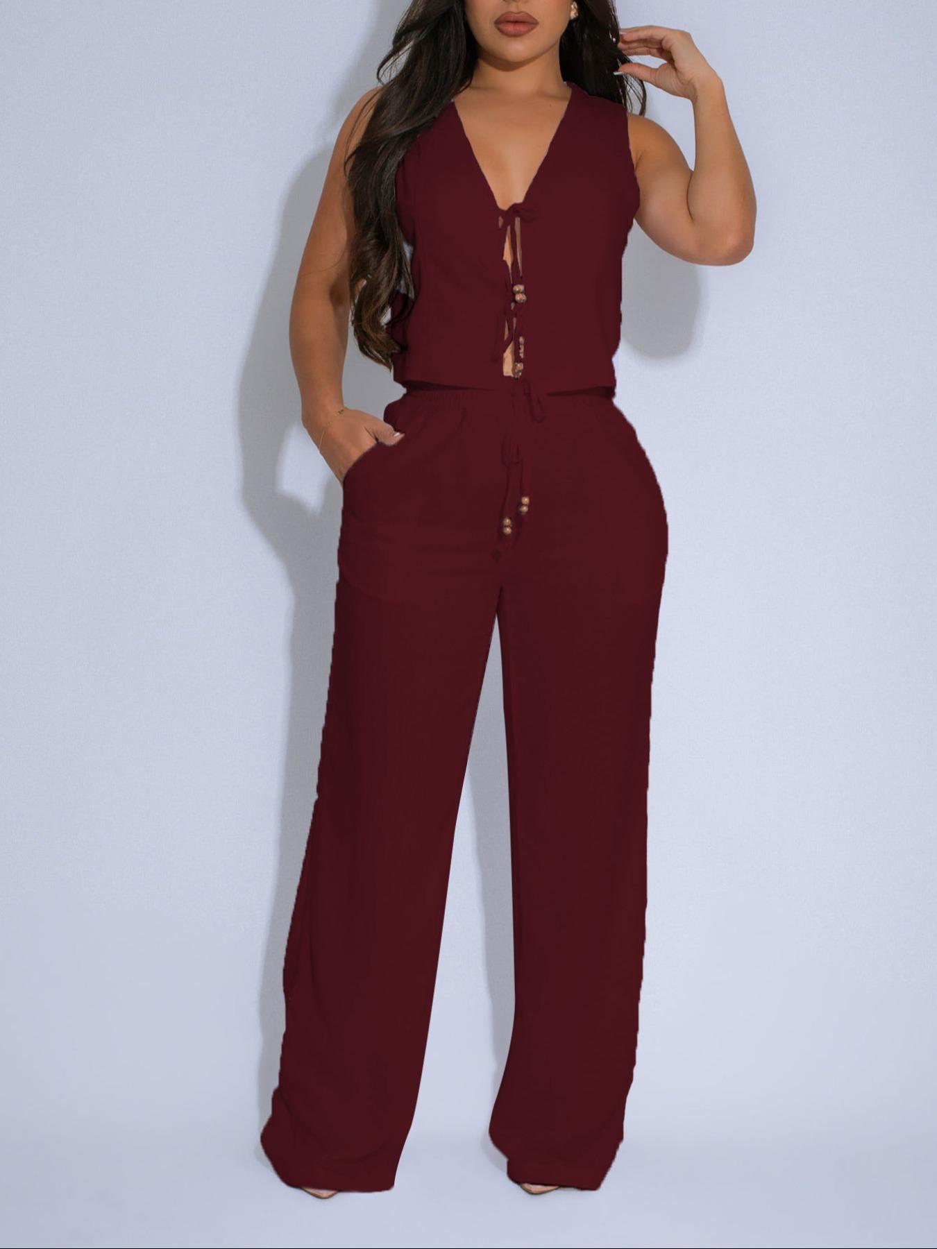 Women's Solid Tank Top & Wide Leg Pants Two-piece Set, Matching Clothing Set, Casual Comfy Soft Outfits for Daily Wear, Ladies Summer Clothes