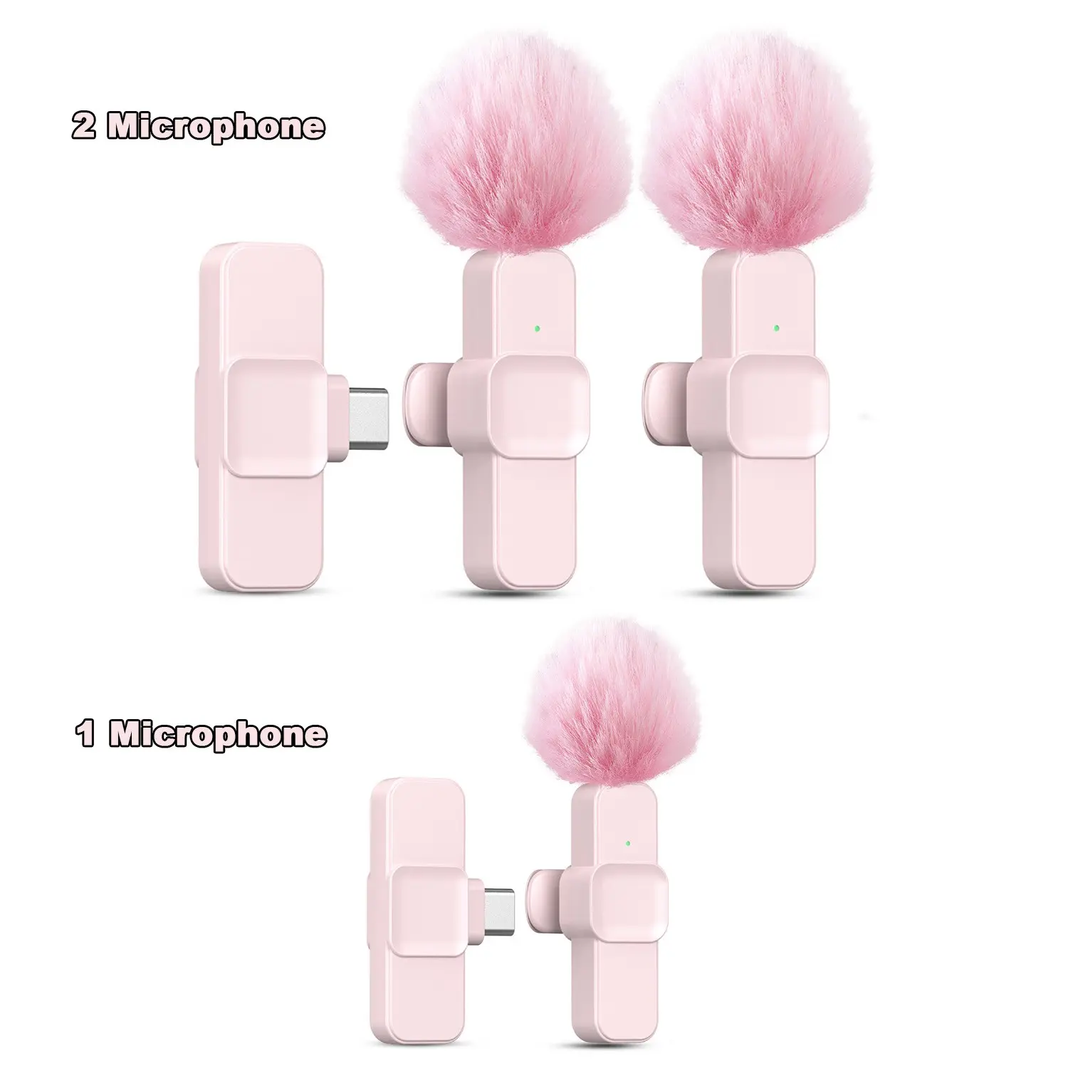 K10 Wireless Lavalier Microphone, Plug-and-Play, Portable Mini Wireless Mic for Mobile Live Streaming/Video Recording, Pink & White