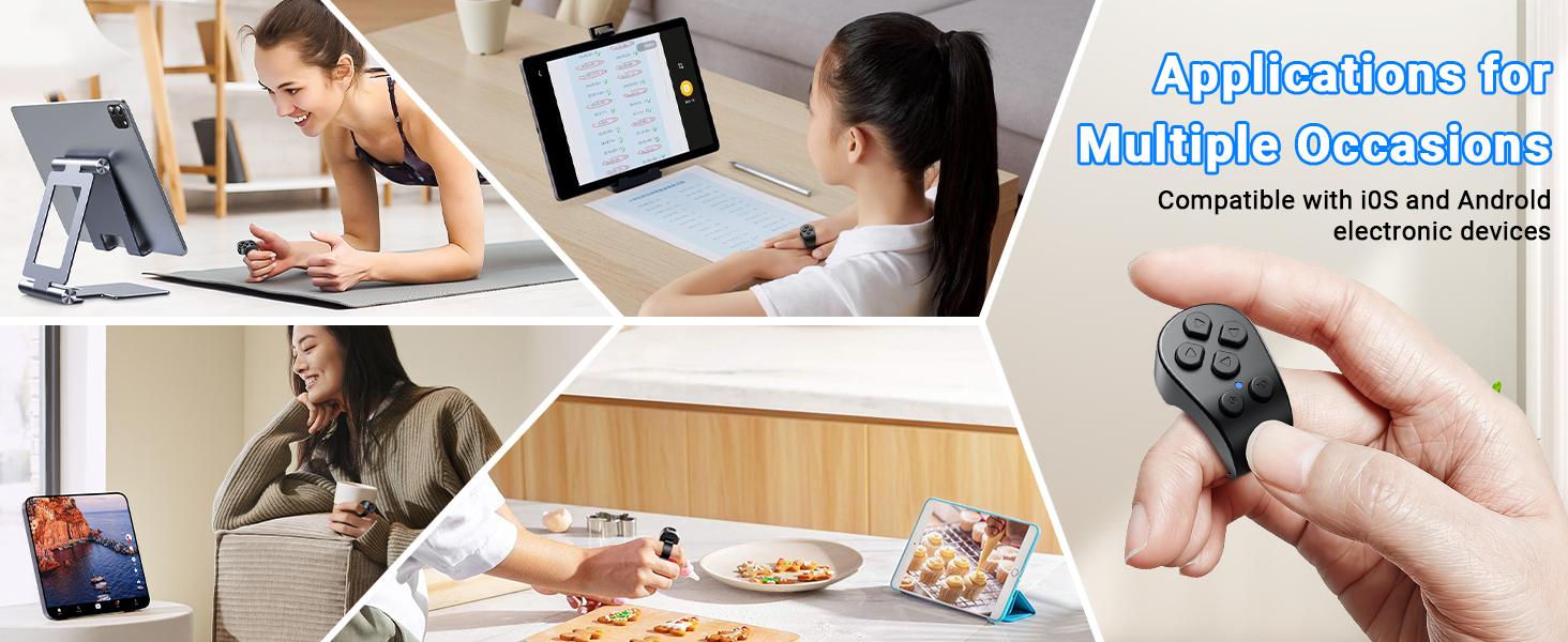 Scrolling Ring Remote Control,Page Turner for iPad iPhone & Android Tablet,Bluetooth Camera Remote, Scrolling Ring for TikTok,YouTube,Instagram,iOS,Android (Black)