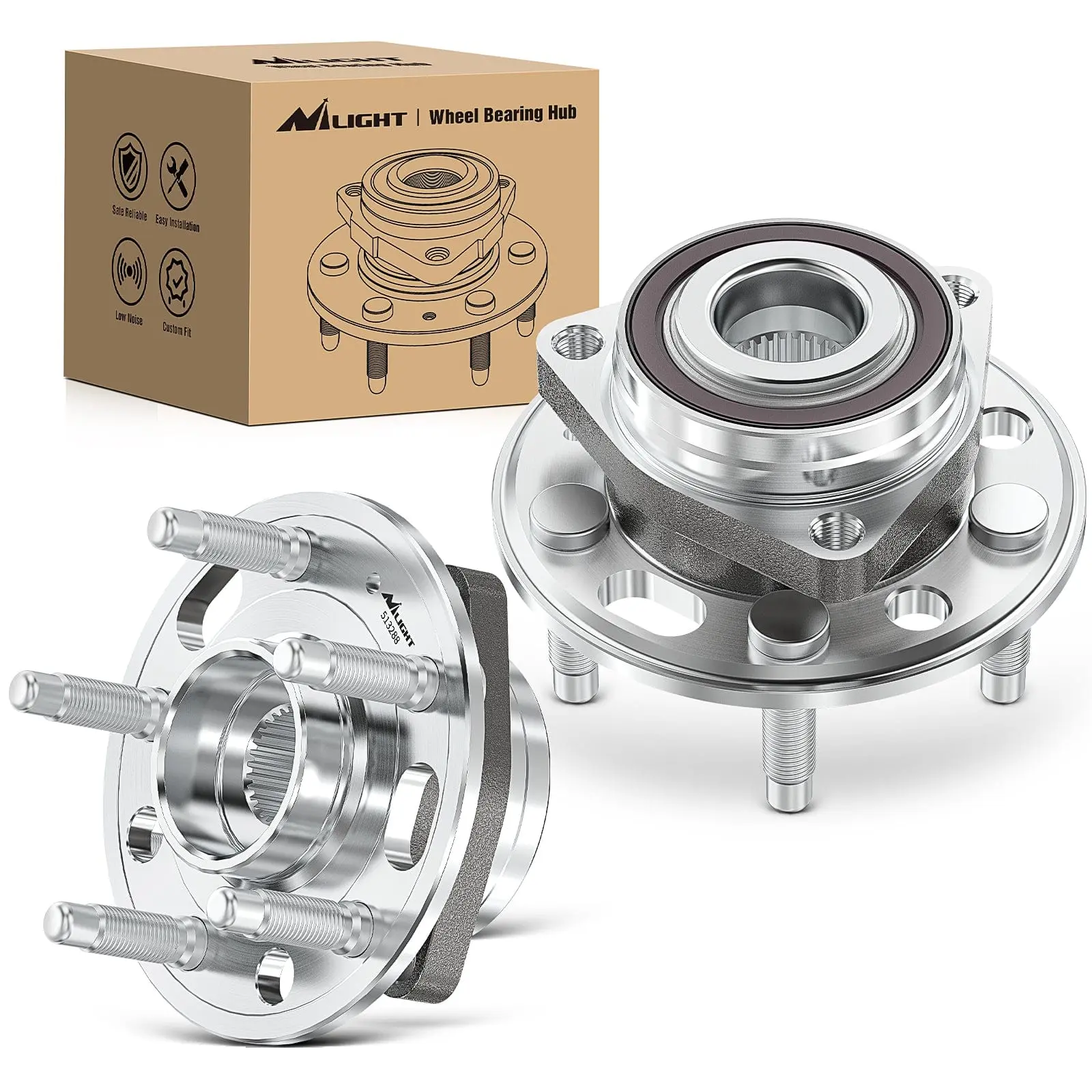 Nilight Auto Parts Wheel Hub Bearing Assembly - 5-Lug Replacement Wheel Bearings for Chevy, GMC, Cadillac, Buick Vehicles (2010-2017) | OEM 513288 Automotive Tools Parts, 3-Hole Flange