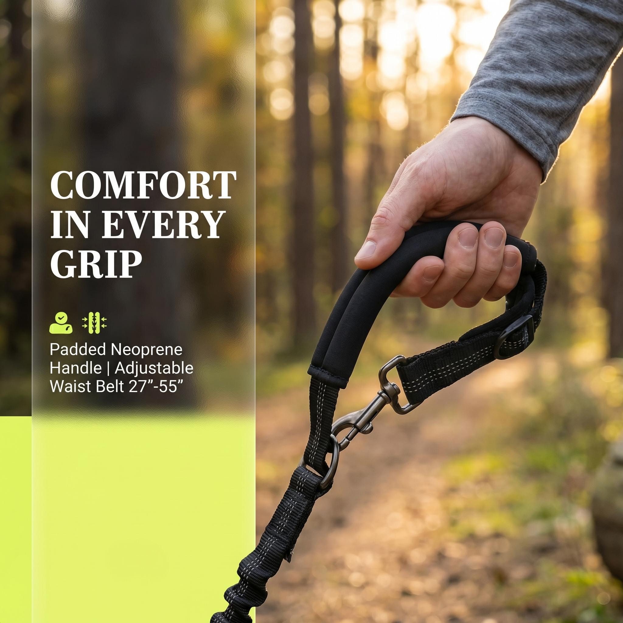 Hands-Free Dog Running Leash with Waist Belt| Adjustable Reflective Bungee Leash, Dual Handles, Shock-Absorbing for Medium & Large Dogs Walking, Jogging & Hiking