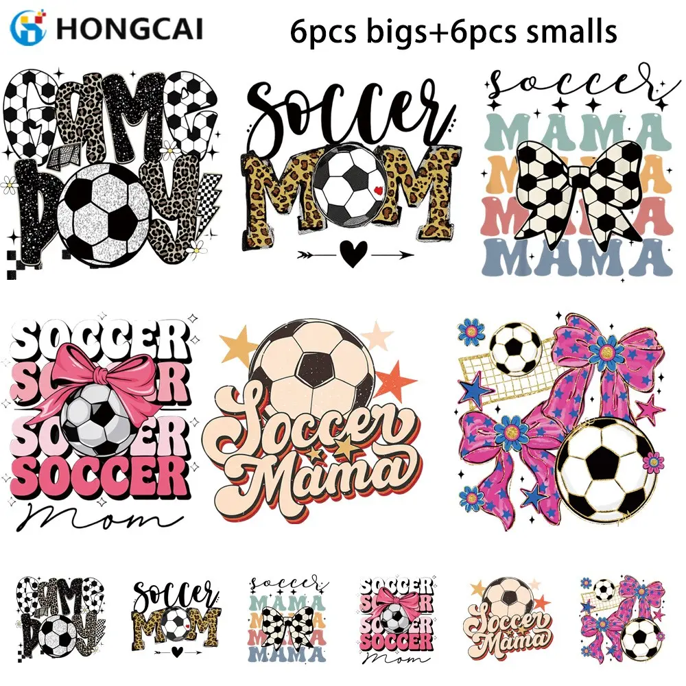 Football Theme DTF Iron-On Transfer Stickers Set of 12, Soccer Mom Game Day Iron-On Stickers, Heat Transfer Stickers for DIY Clothes Backpacks
