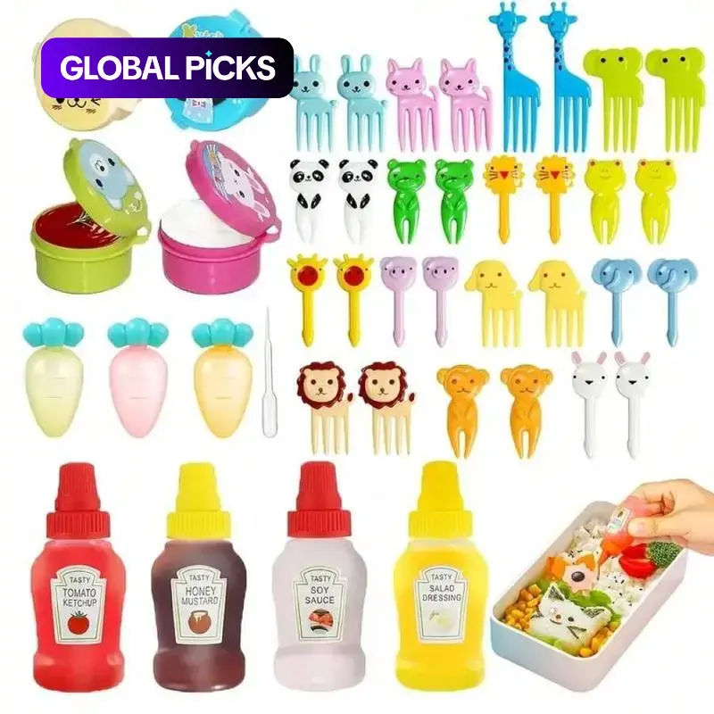 42-Piece Bento Box Set with Condiment Bottles, High Quality Plastic Mini Tomato Sauce Containers & Animal-Shaped Food Picks, Abs Material Lunch Choice, Portable Lunch Box, Lunchbox, Meal Prep Set, Lunch Packing Accessories