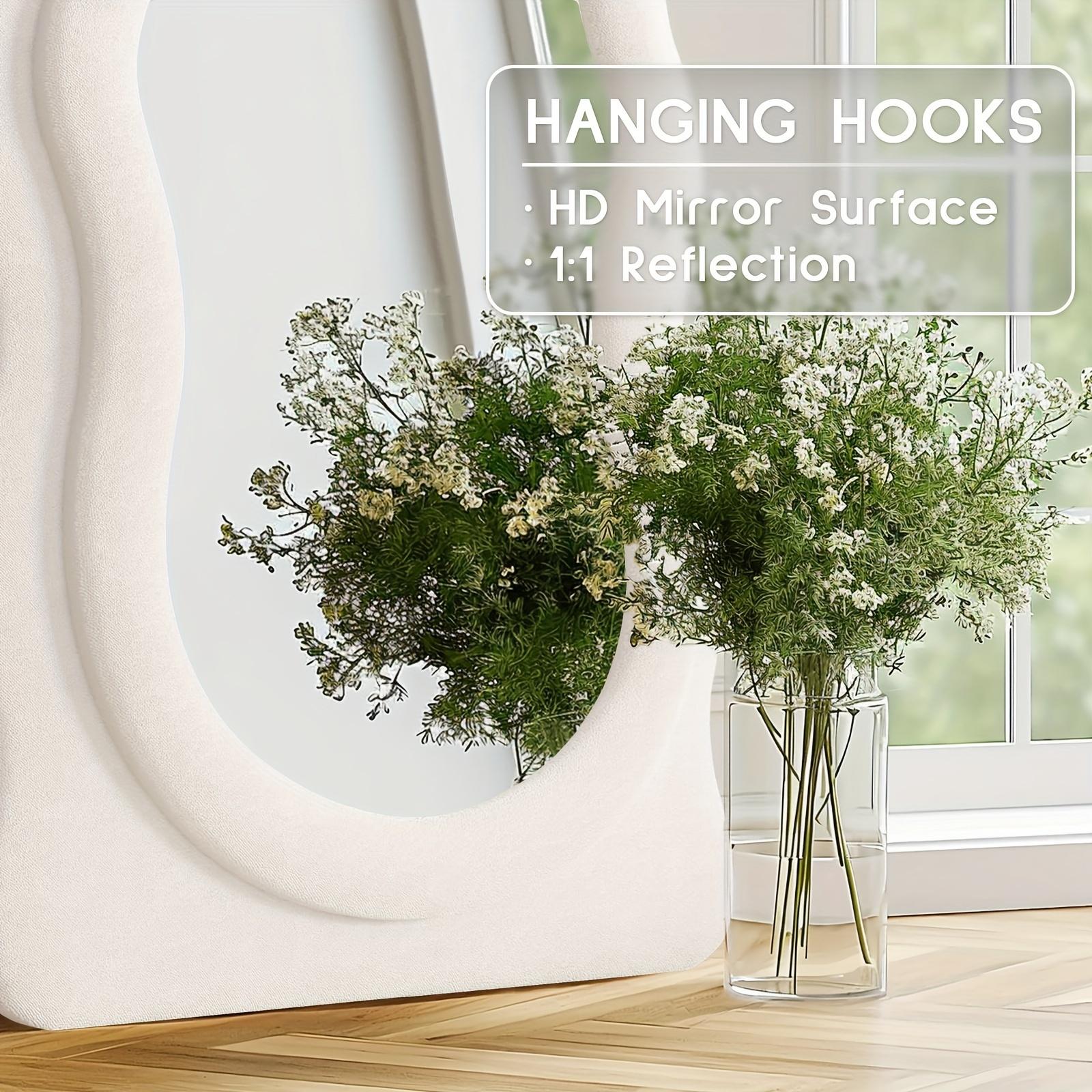 63 "X24" Irregular Wavy Full-Length Mirror Wall Mounted Floor Mirror with Vertical Ivory Flannel Frame Inclined Hanging Wall Mirror for Bedroom
