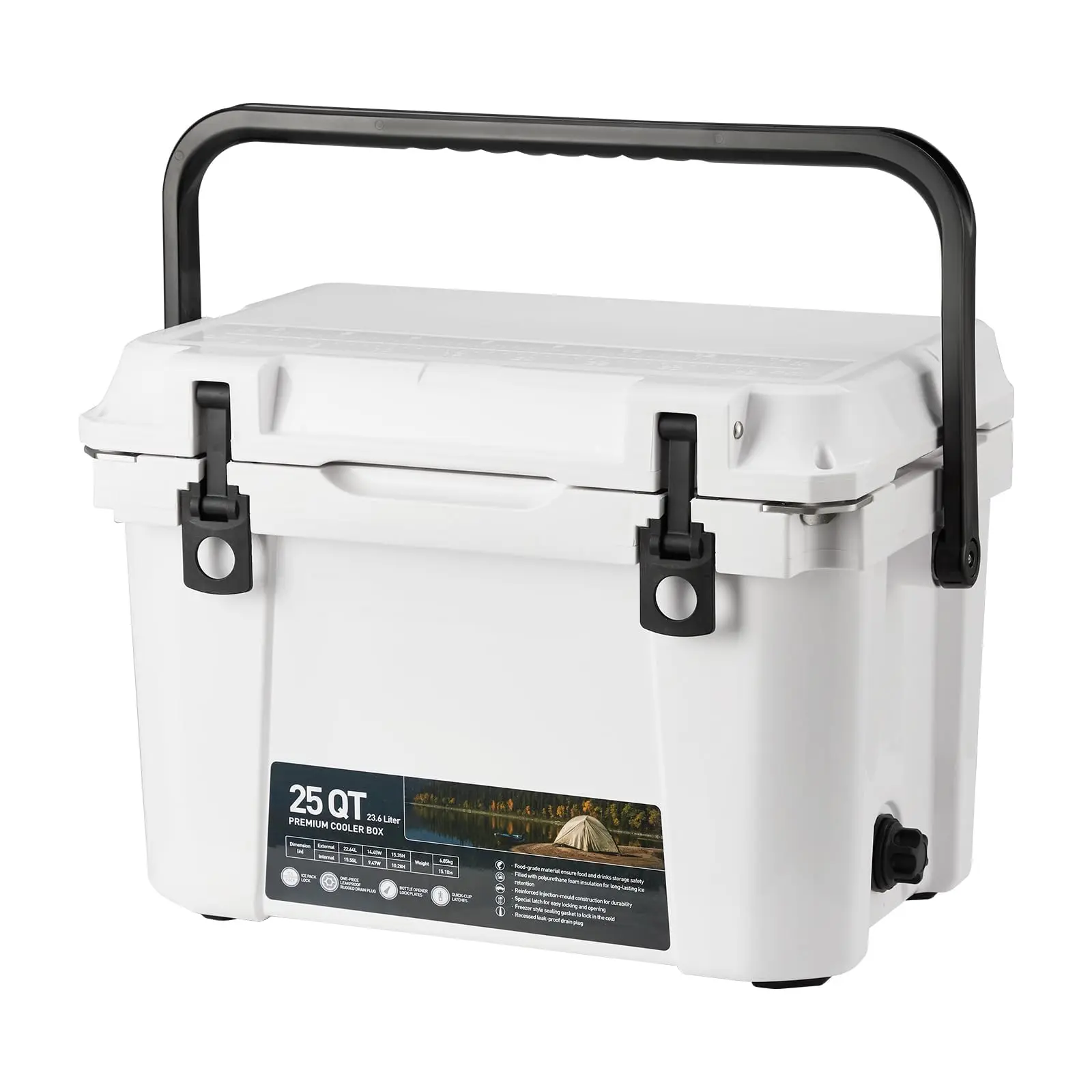 GARVEE 5-Day Ice Retention Heavy Duty Hard Cooler, Portable Outdoor Insulated Ice Chest with Drain Plug, Bottle Opener & Fish Ruler – Durable PE Box for Camping, Beach, Picnic, Fishing, BBQ, Tailgating