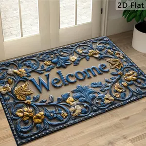 	1PC 2D Flat Abstract Line & Plant Pattern Woven Doormat, Anti-Slip Machine Washable Polyester Rug, Indoor Outdoor Carpet for Entryway Bedroom Balcony, Christmas Home Decor Gift