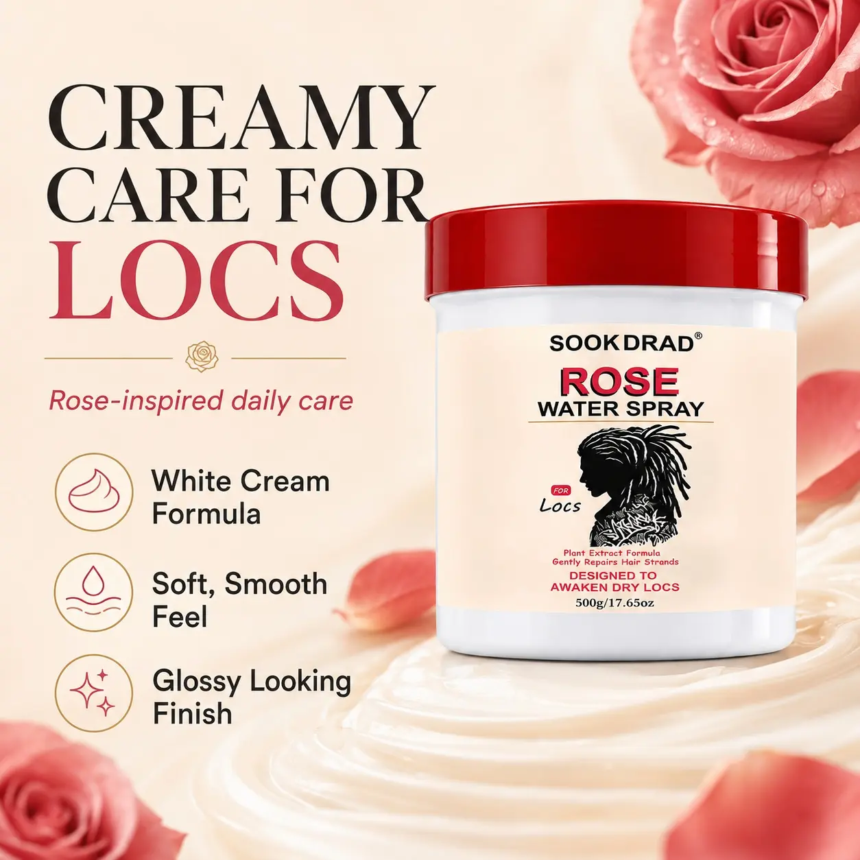 Rose Water Spray, Plant Extract Formula, gently repairs hair strands, awakens dry locs, for locs, 500g