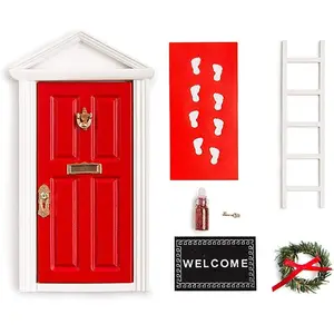 Christmas Elf Wooden Miniature Red Magical Elf Doo kit Elf Door for Wall Elf Decoration Ideas Elf arrivial Back Activities