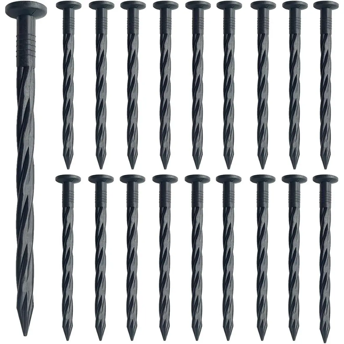 100 Pack Plastic Edging Nail, Spiral Nylon Landscape Anchoring Spikes, 8 Inch Garden Landscapes Stakes for Lawn Paver Edging, Weed Barrier, Artificial Turf Black