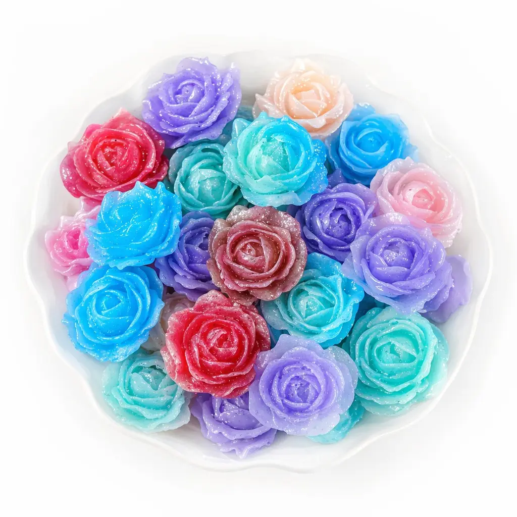 50pcs Mixed-Color Glitter Sequins Resin Rose Flatback Cabochons, Shiny Flower Ornament for DIY Crafts, Jewelry, Scrapbooking Supplies