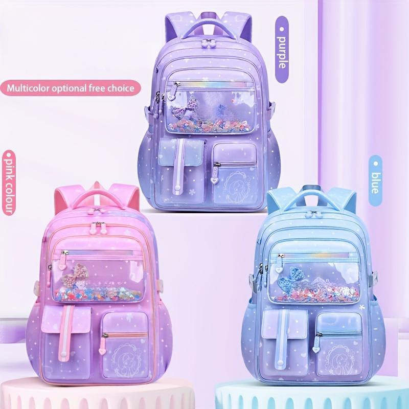 Women's College-Style Nylon Backpack, Lightweight Foldable School Bag, Adjustable Shoulder Straps, Zipper Closure, Bow Decoration, Machine Washable - Suitable for College Occasions, School Bag