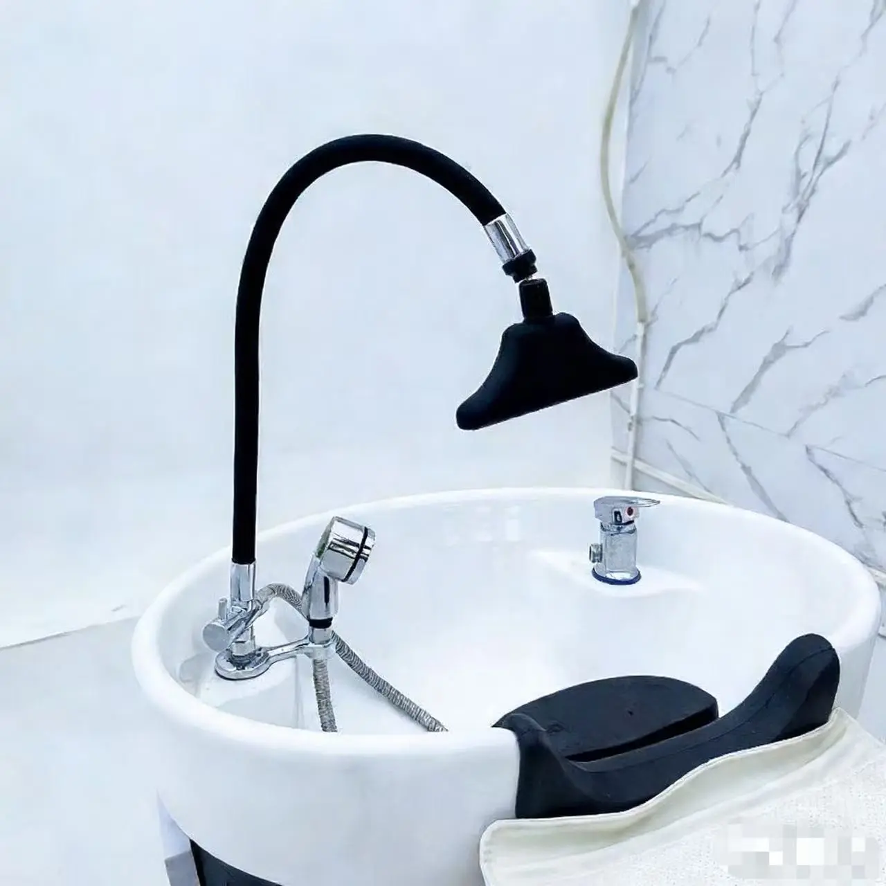 Waterfall Head Therapy Device Set, Includes Diverters & Base, No Drilling Hair Salon Shampoo Bed, Water Circulation Shower Head