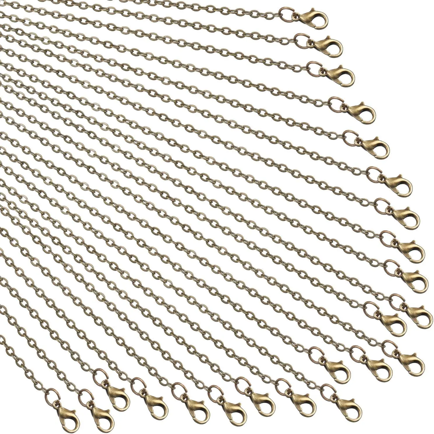 Bulk Packs Bronze Necklace Chains, 24-Pack 18-Inch DIY Link Chains for Beading & Jewelry Making