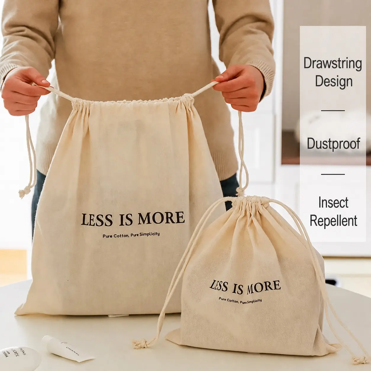 Drawstring Dustproof Bag, Clothing Storage Bag, Travel Organizer, Shoe and Underwear Divider, Moisture-Proof Sorting Bag, Modern Solid Style
