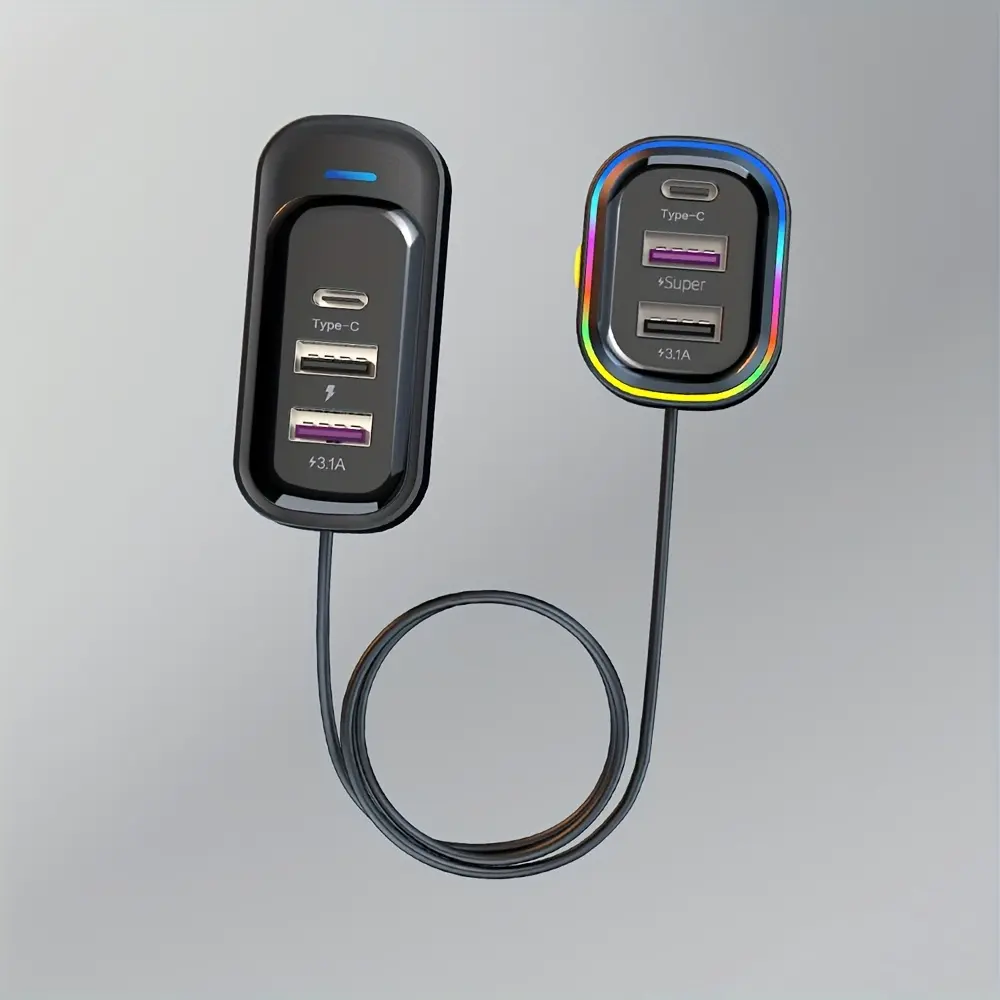 Car Quick Charger 6 Charging Ports 3 Ports Expandable to Rear Seat Car Cell Phone Electronic Adapter Car Interior Accessories