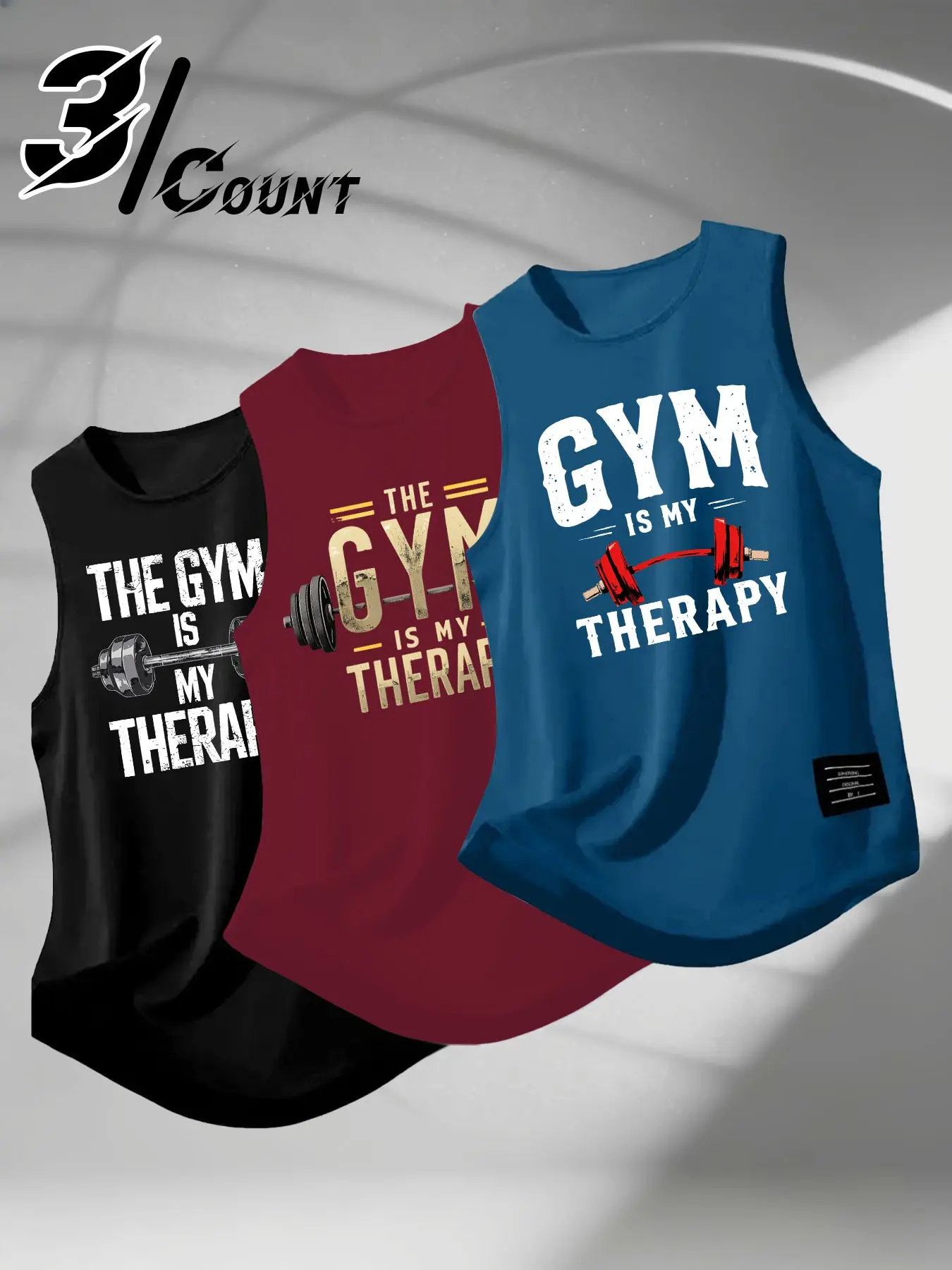 3 Pack Men Workout Tank Tops The Gym Is My Therapy Barbell Vintage Print Quick Dry Breathable Athletic Sleeveless Gym Training Vest Multi Color Fitness Shirts For Guys
